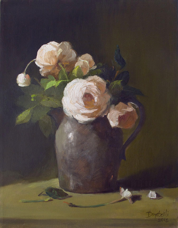 Roses in Silver Pitcher
